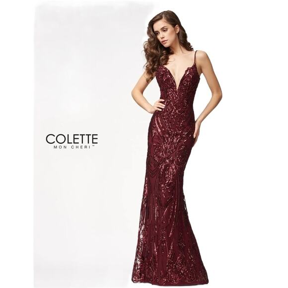 Colette Mon Cheri Mermaid Sequin Gown Size 10 Prom Pageant Gala Black Tie - Picture 1 of 13